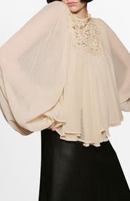 MANGO Regina Lace Yoke Trapeze Top