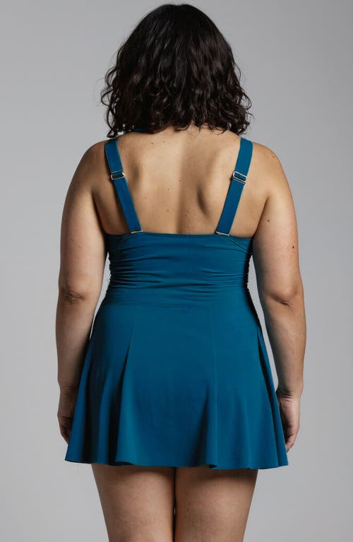 Calypsa Plus Size Hayley Tankini-style Swim Dress With Adjustable Straps And Hidden Bikini Bottoms In Blue