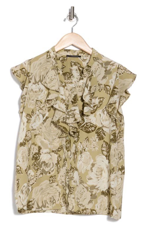 T Tahari Ruffle Cap Sleeve Button-up Top