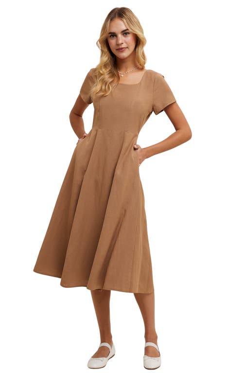 Wishlist Flare Square Neck Midi Dress In Brown