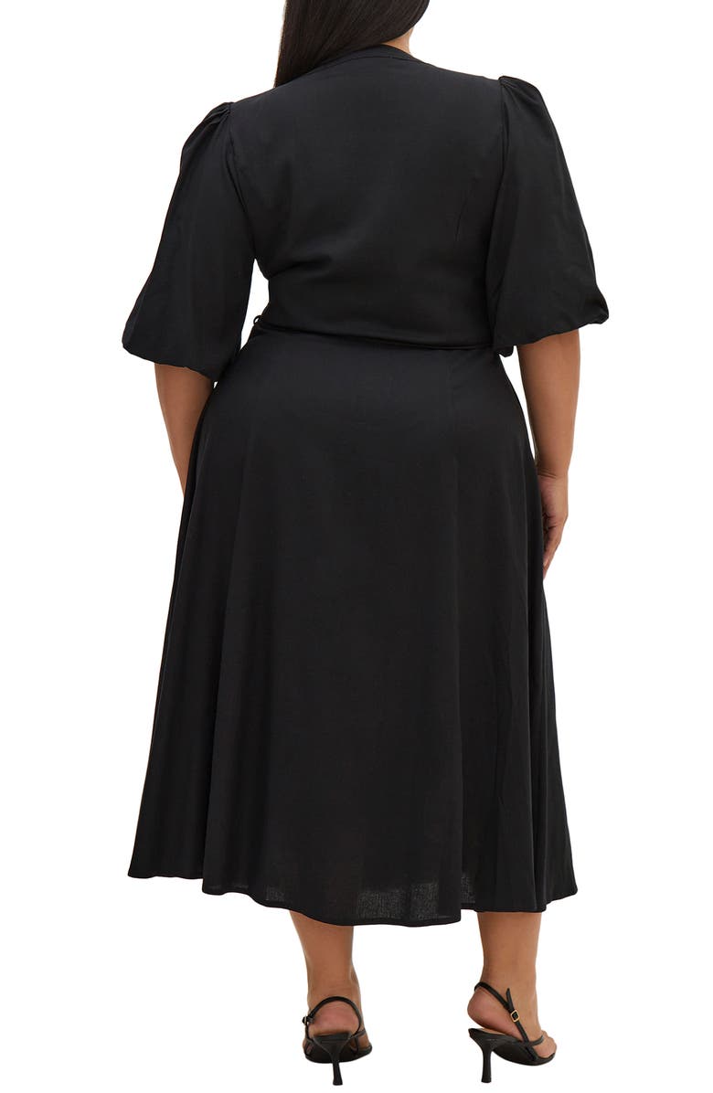 City Chic Bella Puff Sleeve Button-Up Dress, Alternate, color, Black