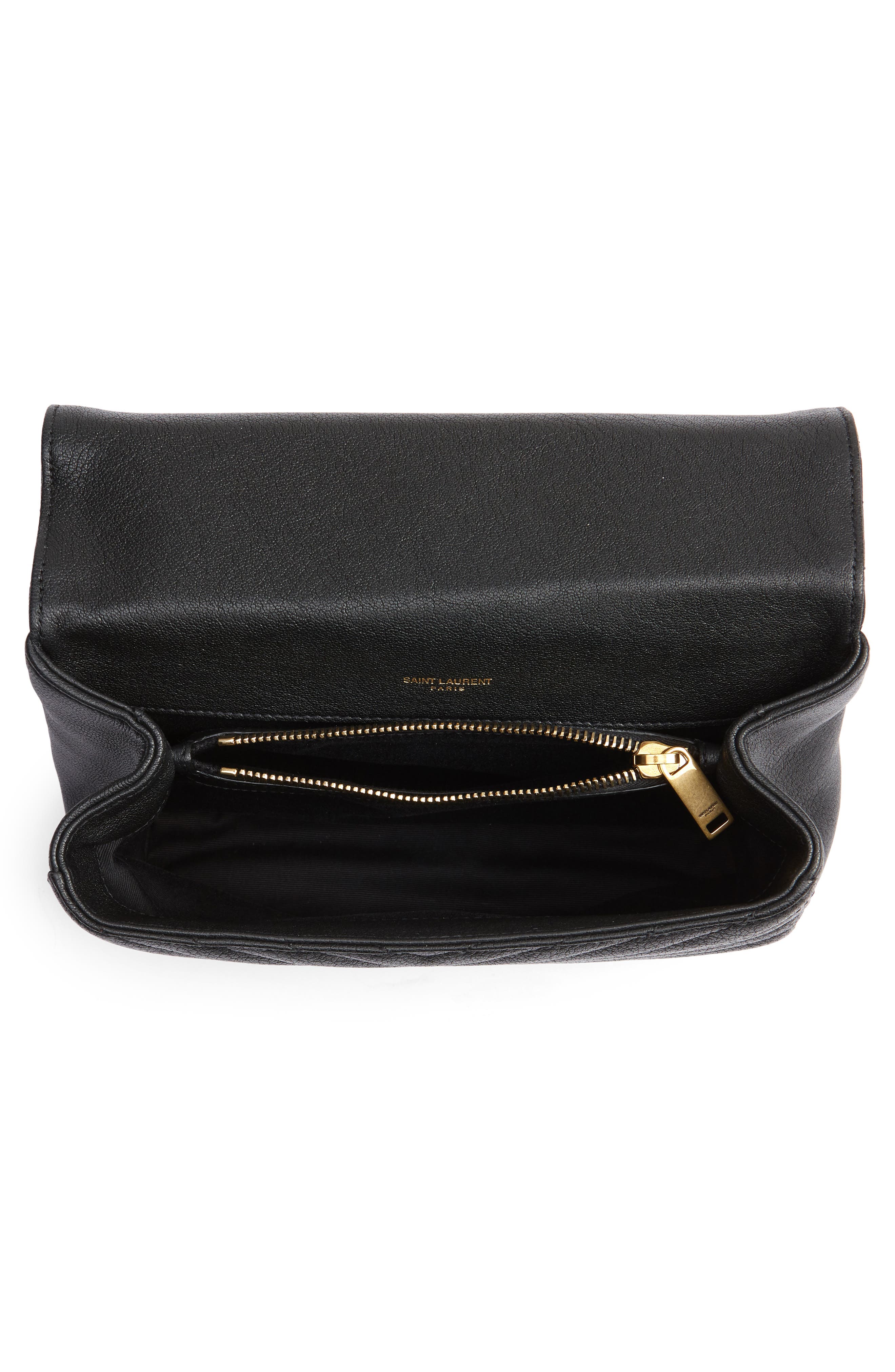 Saint Laurent Medium College Matelassé Leather Shoulder Bag, Alternate, color, 1000 Nero