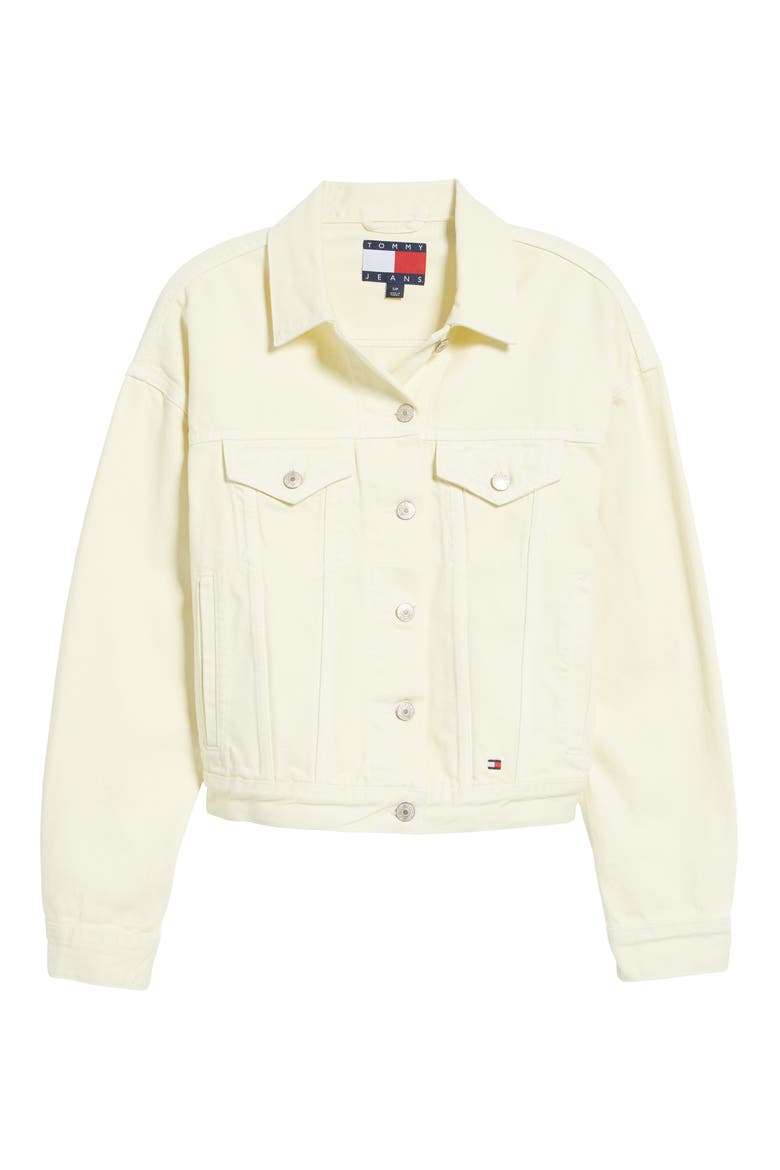 '90s Girlfriend Trucker Jacket, Alternate, color, LEMON MERINGUE