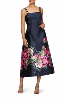 Kay Unger Margot Placed Floral A-Line Cocktail Dress