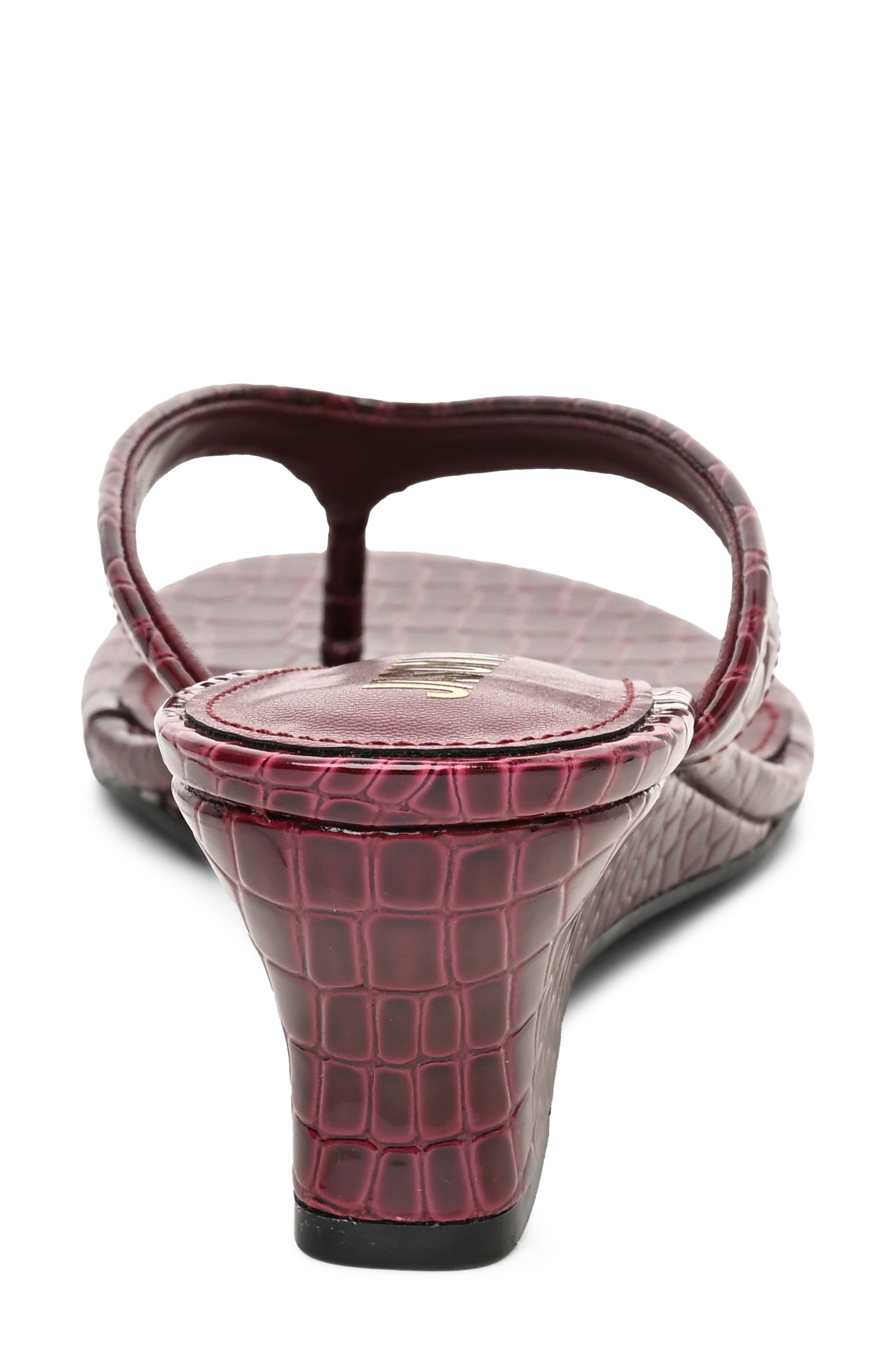 Croc Embossed Wedge Thong Sandal, Alternate, color, BURGUNDY CROCO