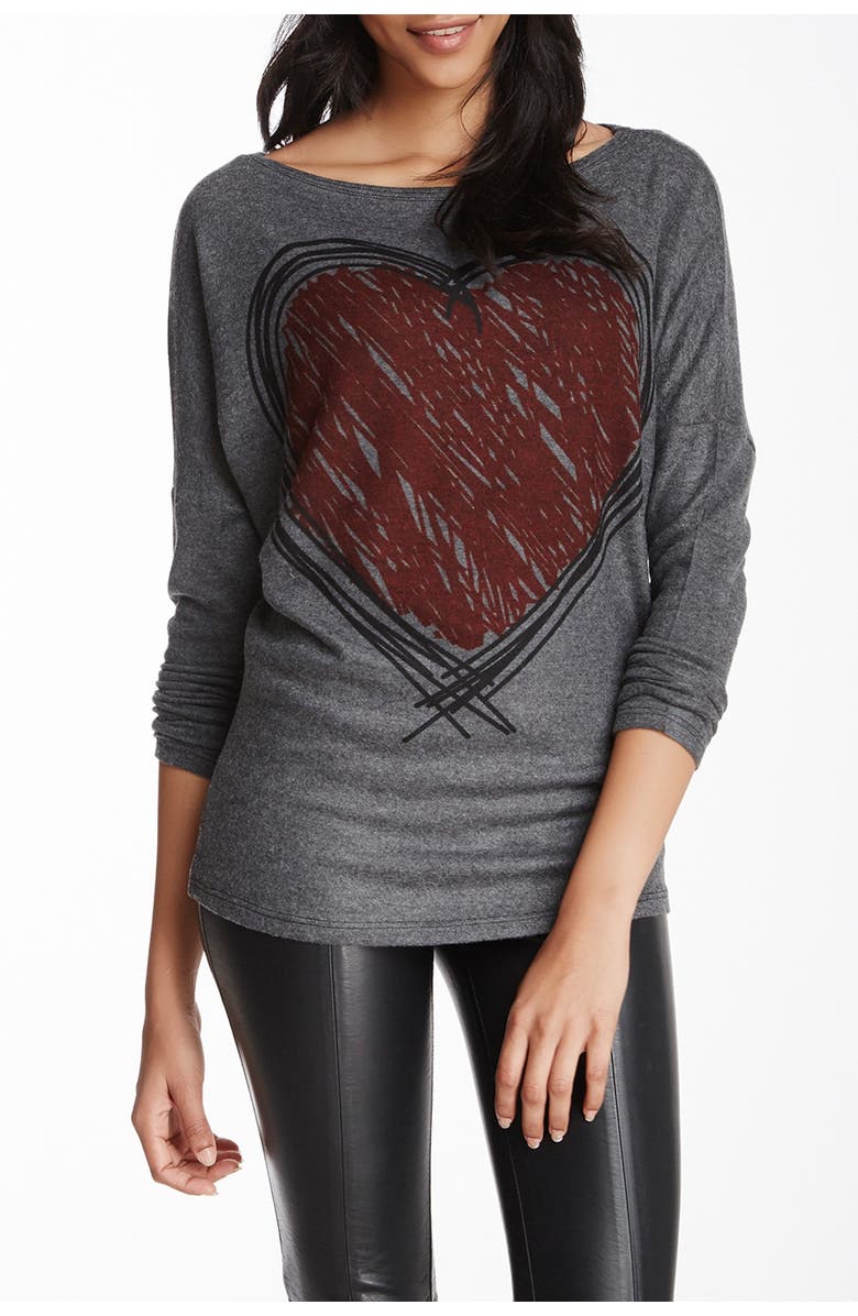 GO COUTURE Boatneck Dolman Sweater, Main, color, Charcoal Scribbled Heart