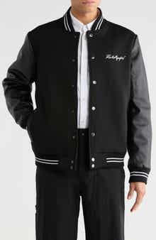KARL LAGERFELD PARIS Mixed Media Varsity Jacket