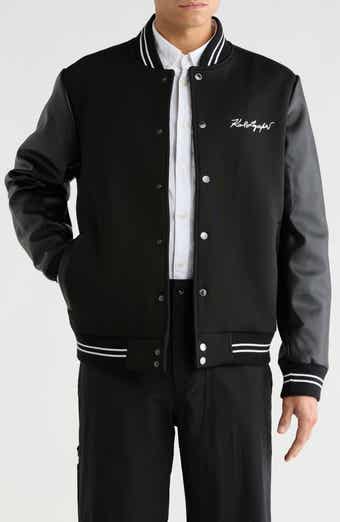 KARL LAGERFELD PARIS Mixed Media Varsity Jacket