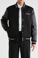 KARL LAGERFELD PARIS Mixed Media Varsity Jacket