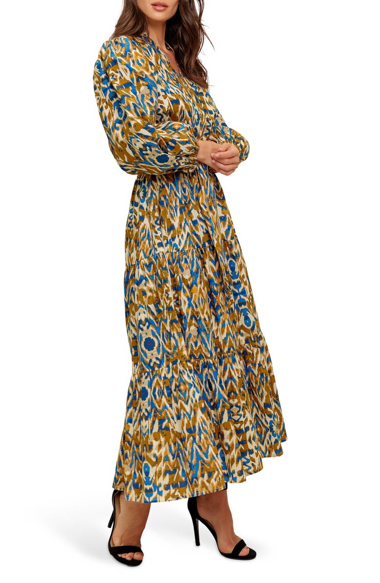 Long Sleeve Tiered Cotton Poplin Maxi Dress