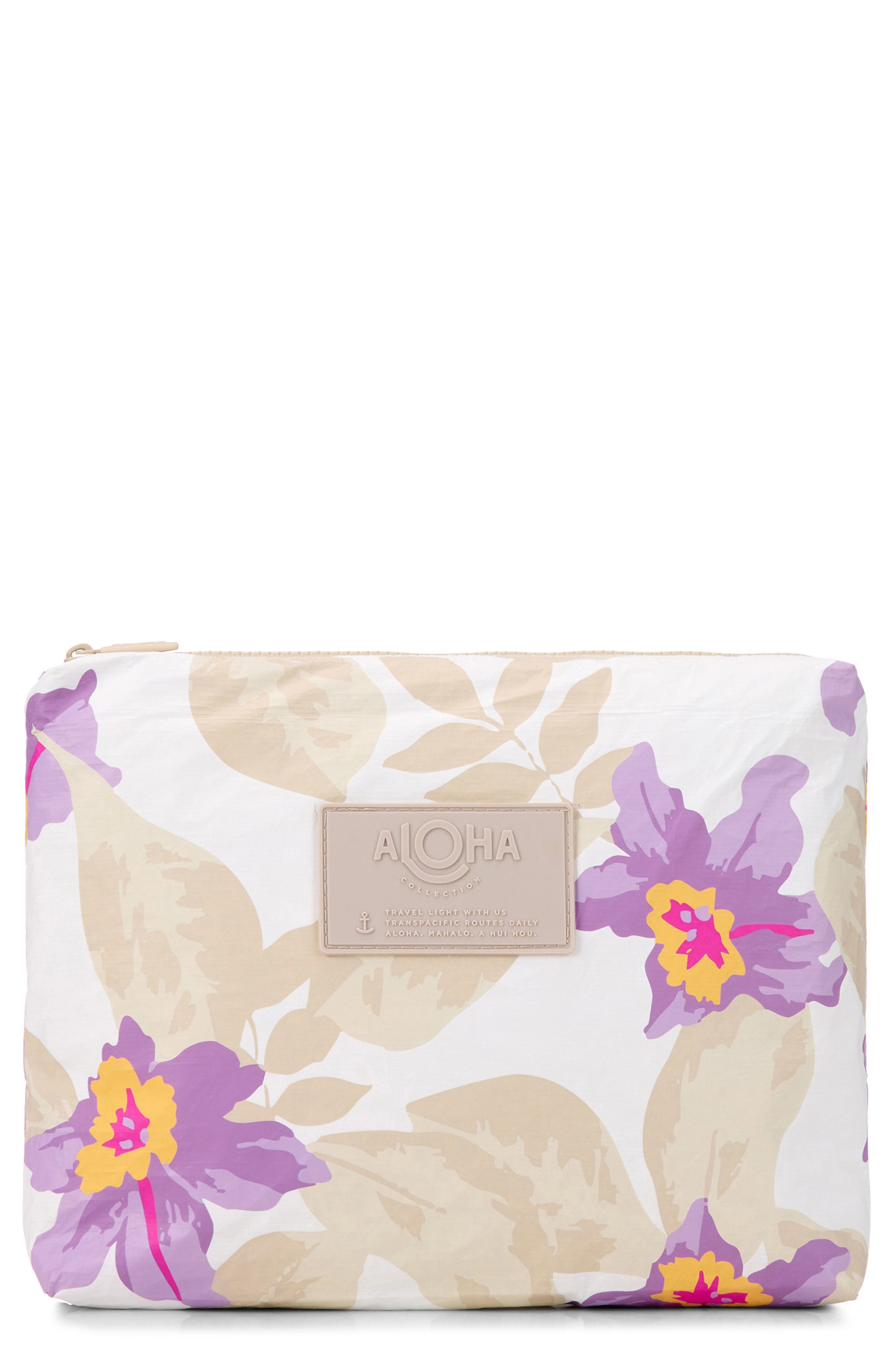Aloha Collection Mid Makana Water Resistant Zip Pouch, Main, color, Beige Lavander