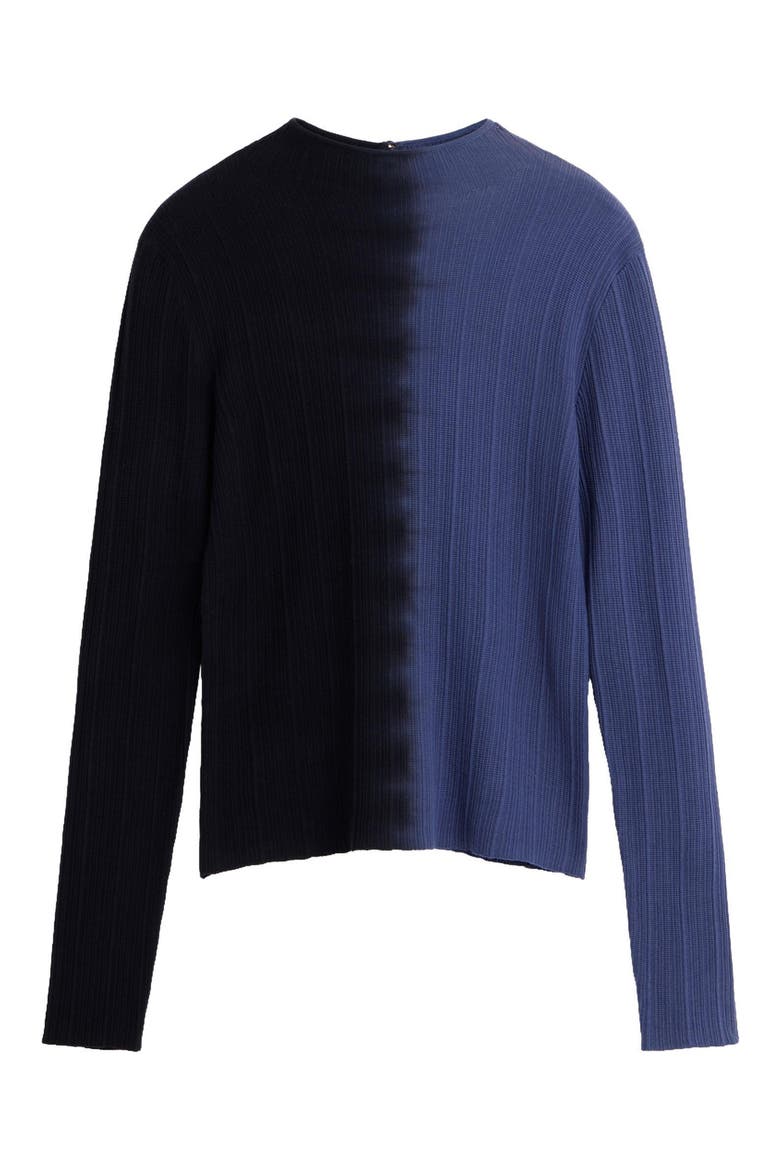 Two-Tone Ribbed Mock Neck Pullover Sweater, Alternate, color, DARK BLUE