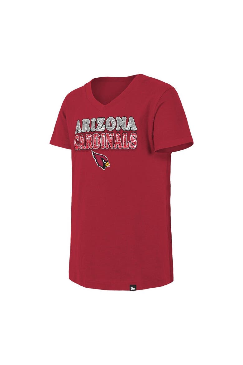 Girls Youth New Era Cardinal Arizona Cardinals Reverse Sequin V-Neck T-Shirt, Alternate, color, Cardinal