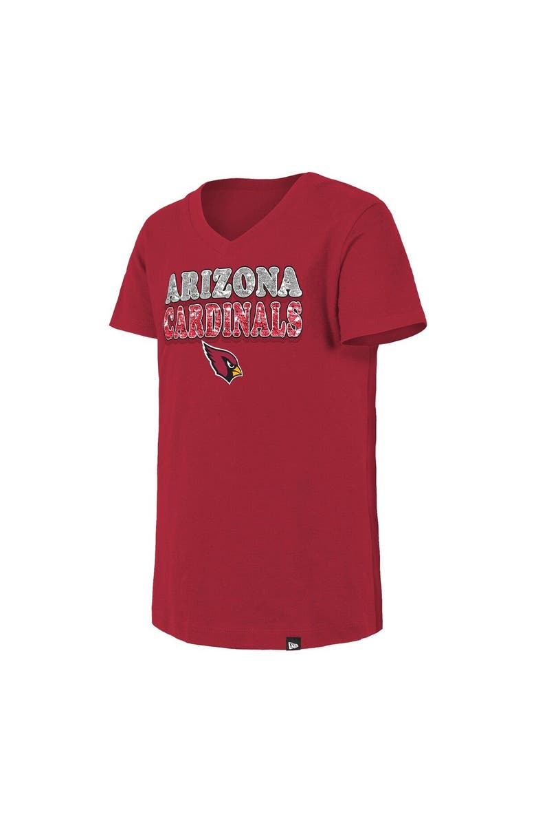 New Era Girls Youth New Era Cardinal Arizona Cardinals Reverse Sequin V-Neck T-Shirt, Alternate, color, Cardinal
