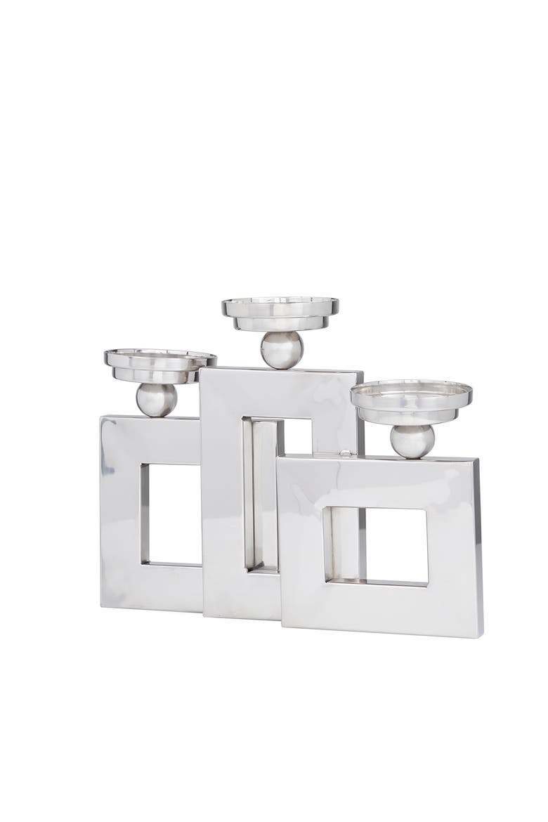 Silvertone Stainless Steel Pillar 3 Plate Candle Holder, Alternate, color, SILVER