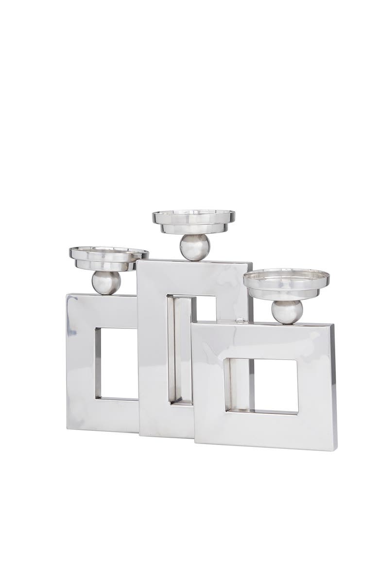 VIVIAN LUNE HOME Silvertone Stainless Steel Pillar 3 Plate Candle Holder, Alternate, color, Silver