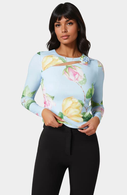Bebe Cut Out Flower Long Sleeve Top In Multi