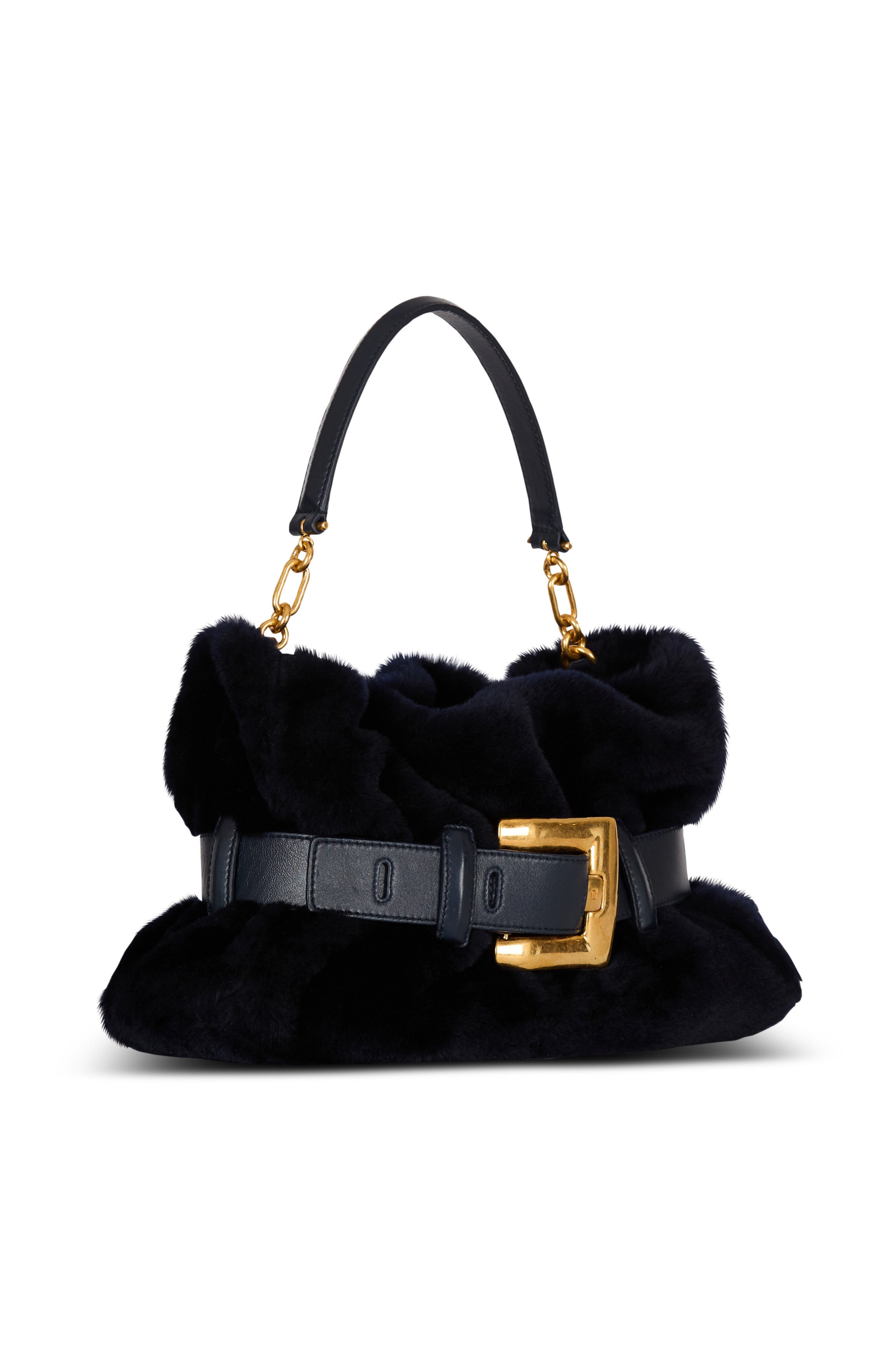 Balmain Medium Anthem Bag In Shearling, Alternate, color, Navy