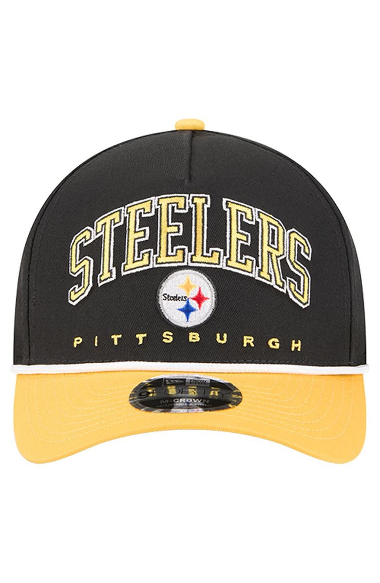 New Era Men
s New Era  Black Pittsburgh Steelers  Arch COOLERA 9FORTY A-Frame M-Crown Adjustable Hat, Alternate, color, Black