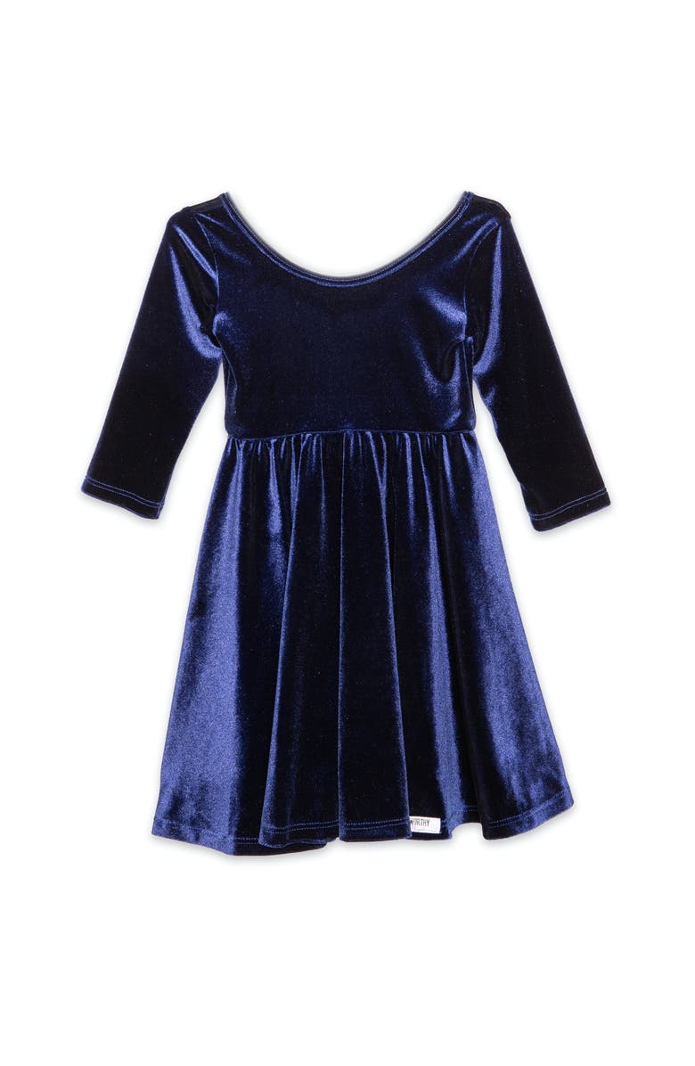 WORTHY THREADS Girls Stretch Velvet Twirly Dress, Main, color,