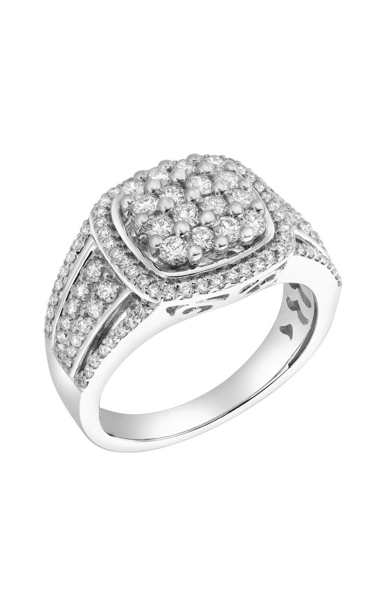 LuvMyJewelry Amelia 14K Gold Round Diamond Studded Signet Ring - 1.02, Main, color, 14K White Gold