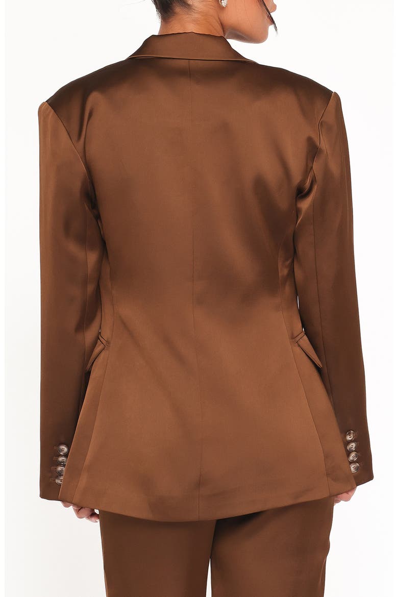 Trina Double Breasted Satin Blazer, Alternate, color, BROWN