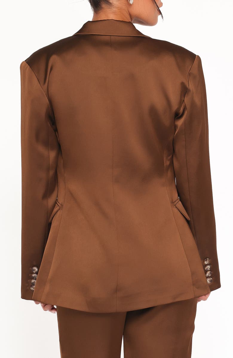 Petal & Pup Trina Double Breasted Satin Blazer, Alternate, color, Brown