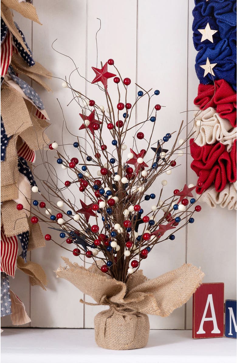 Glitzhome 20"H Patriotic Americana Berry or Hat Table Tree, Alternate, color, Brown