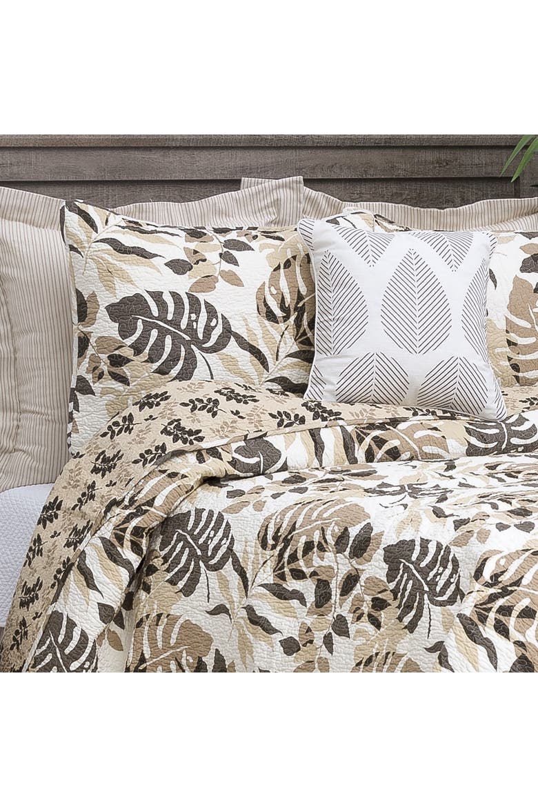 Silhouette Palm Cotton Quilt Set  - Reversible and Machine Washable, Alternate, color, Brown
