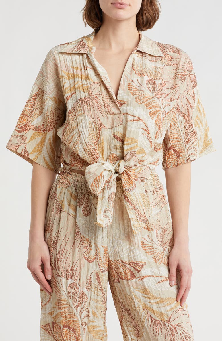 DR2 by Daniel Rainn Short Sleeve Tie Front Top, Main, color, Tan/ Blush