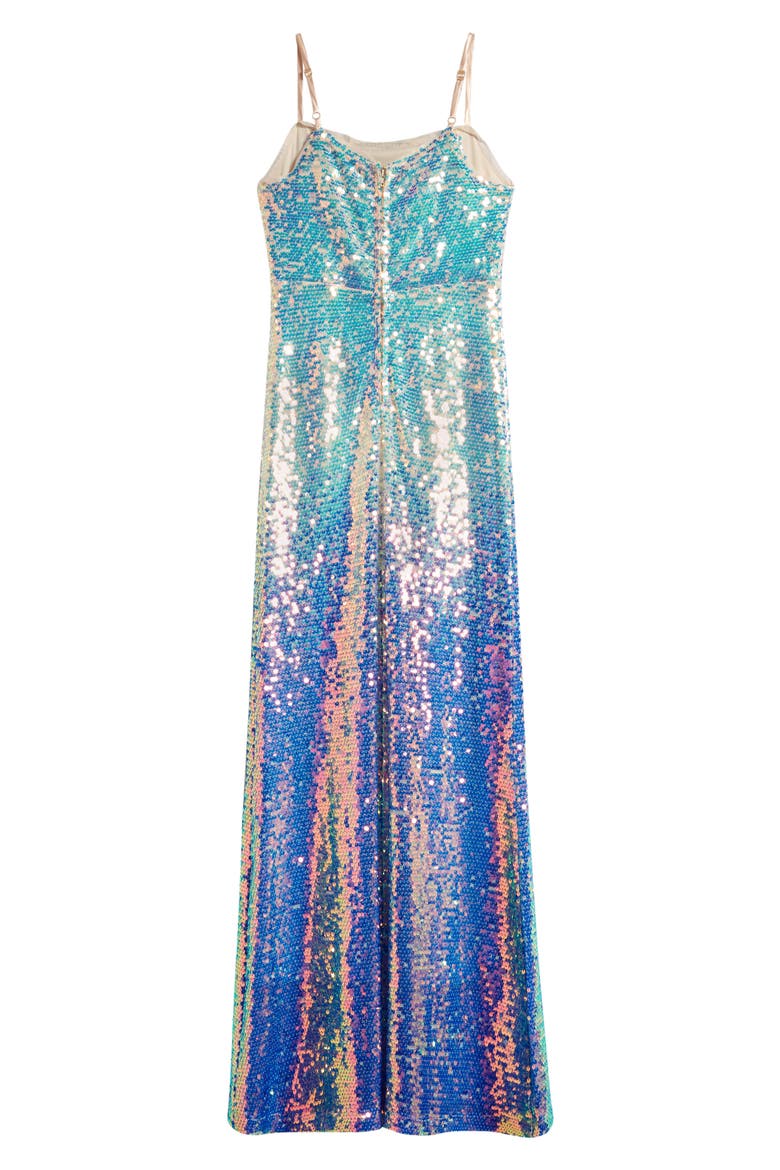 Kids' Ombré Sequin Maxi Party Dress, Alternate, color, IVORY AQUA