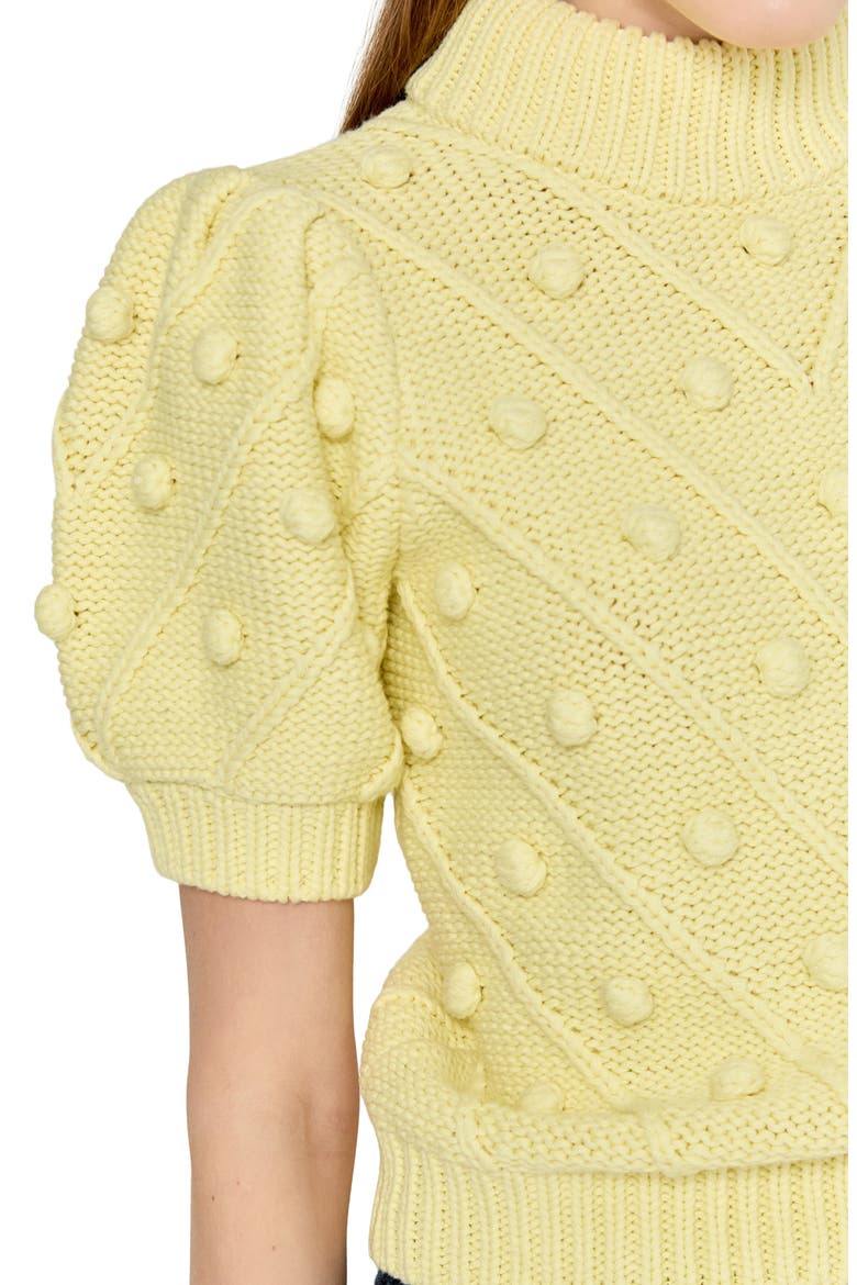 Pompom Puff Sleeve Sweater, Alternate, color, BUTTER YELLOW