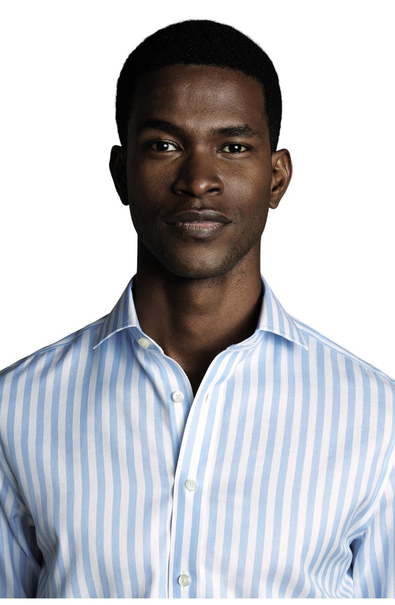 Charles Tyrwhitt Wide Stripe Non-Iron Twill Cutaway Slim Fit Shirt Single Cuff, Alternate, color, Sky Blue