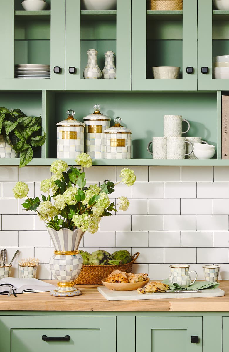 MACKENZIE CHILDS Sterling Check Great Ceramic Vase, Alternate, color, Grey/ White