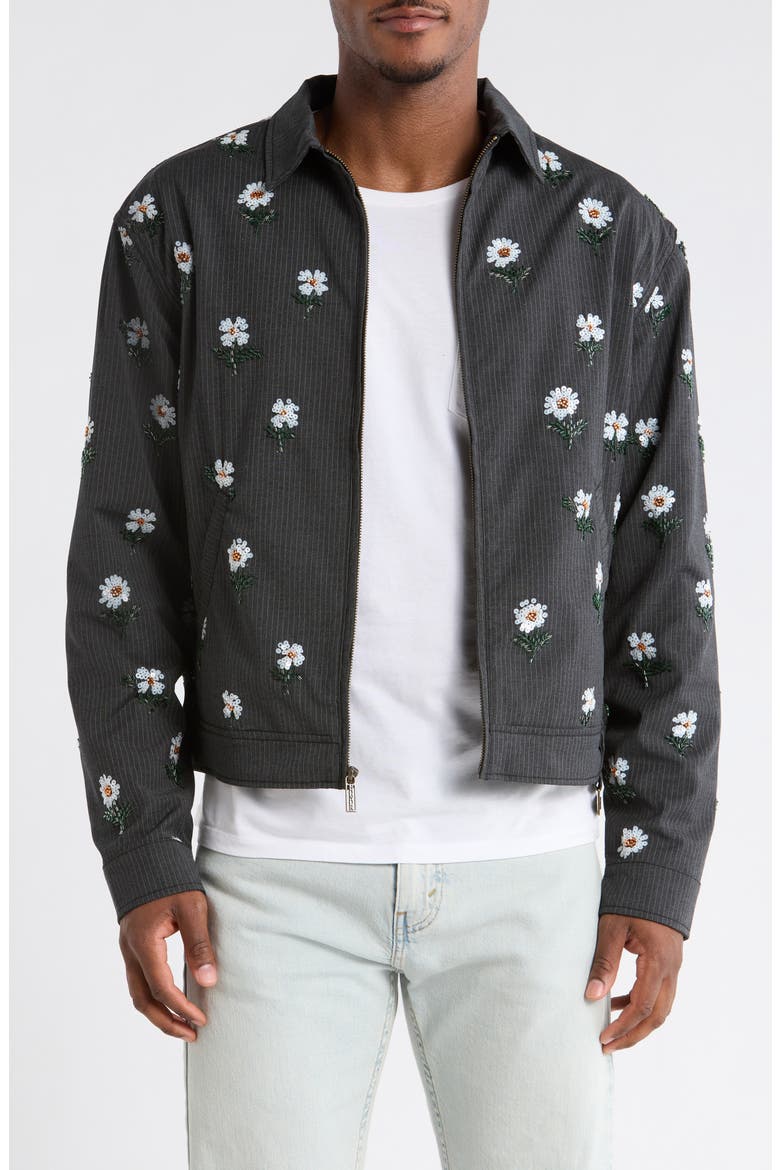 Floral Sequin Pinstripe Jacket, Main, color, BLACK