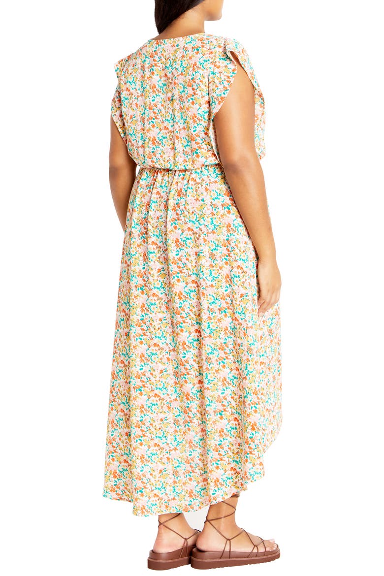 Ditsy Floral Wrap Front Maxi Dress, Alternate, color, ORANGE FL FIELDS