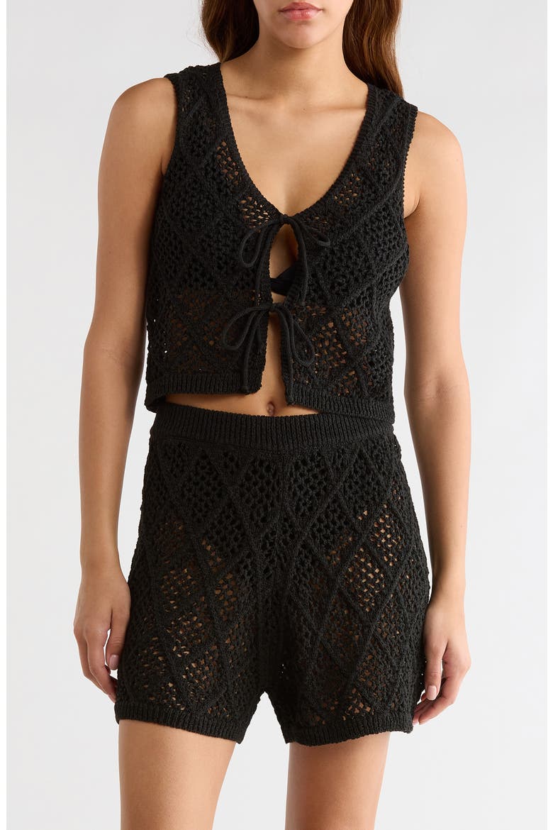 Open Stitch Cotton Blend Cover-Up Vest, Main, color, BLACK