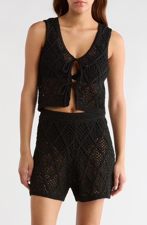 Open Stitch Cotton Blend Cover-Up Vest