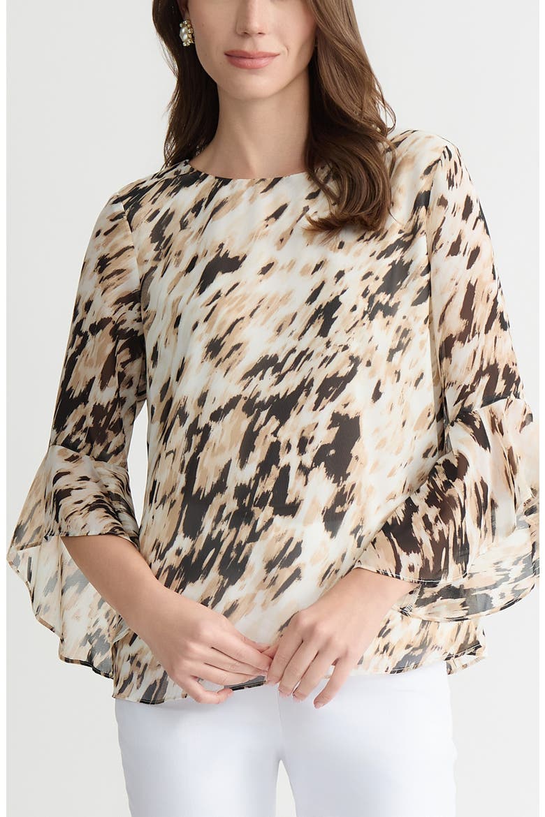 Printed Ruffle Sleeve Top, Main, color, TOASTED WHEAT MULTI