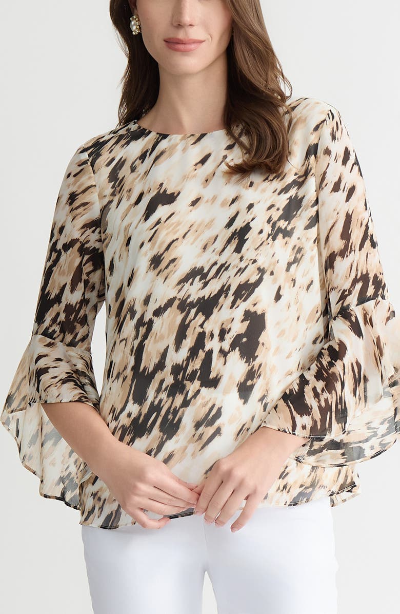 KASPER Printed Ruffle Sleeve Top, Main, color, 