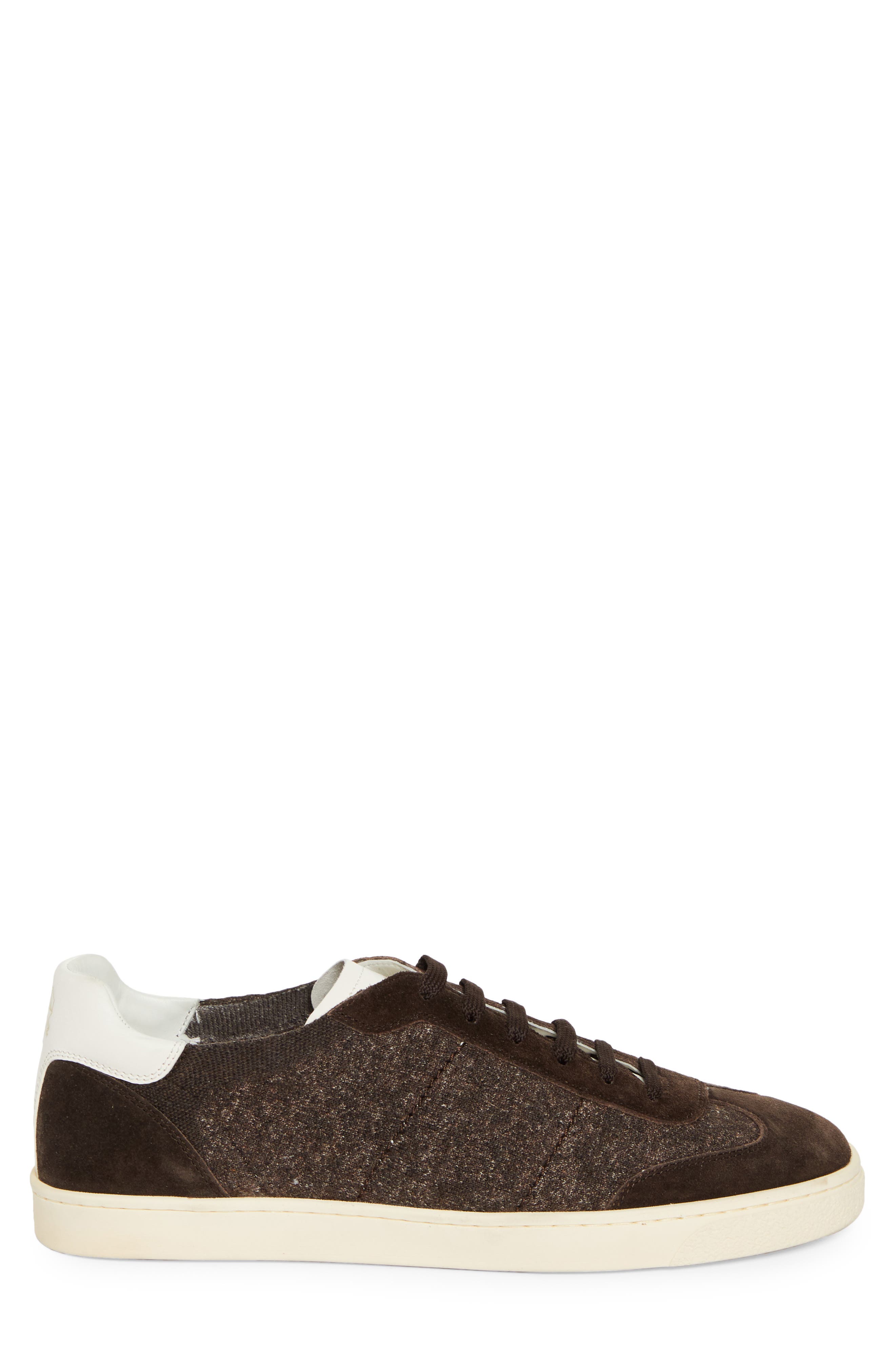 Brunello Cucinelli Mixed Media Low Top Sneaker, Alternate, color, Cam27 Dark Brown
