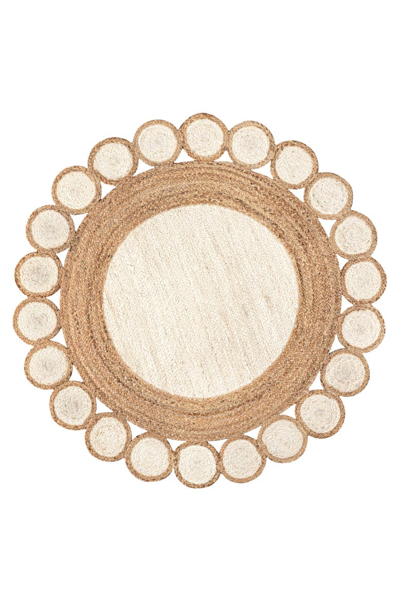 Skye Two-Tone Jute Circle Border Round Area Rug, Main, color, Cream/Natural
