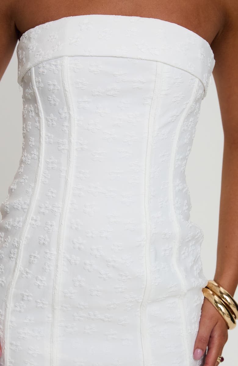 Princess Polly Bertrand Flower Embroidered Strapless Minidress, Alternate, color, White