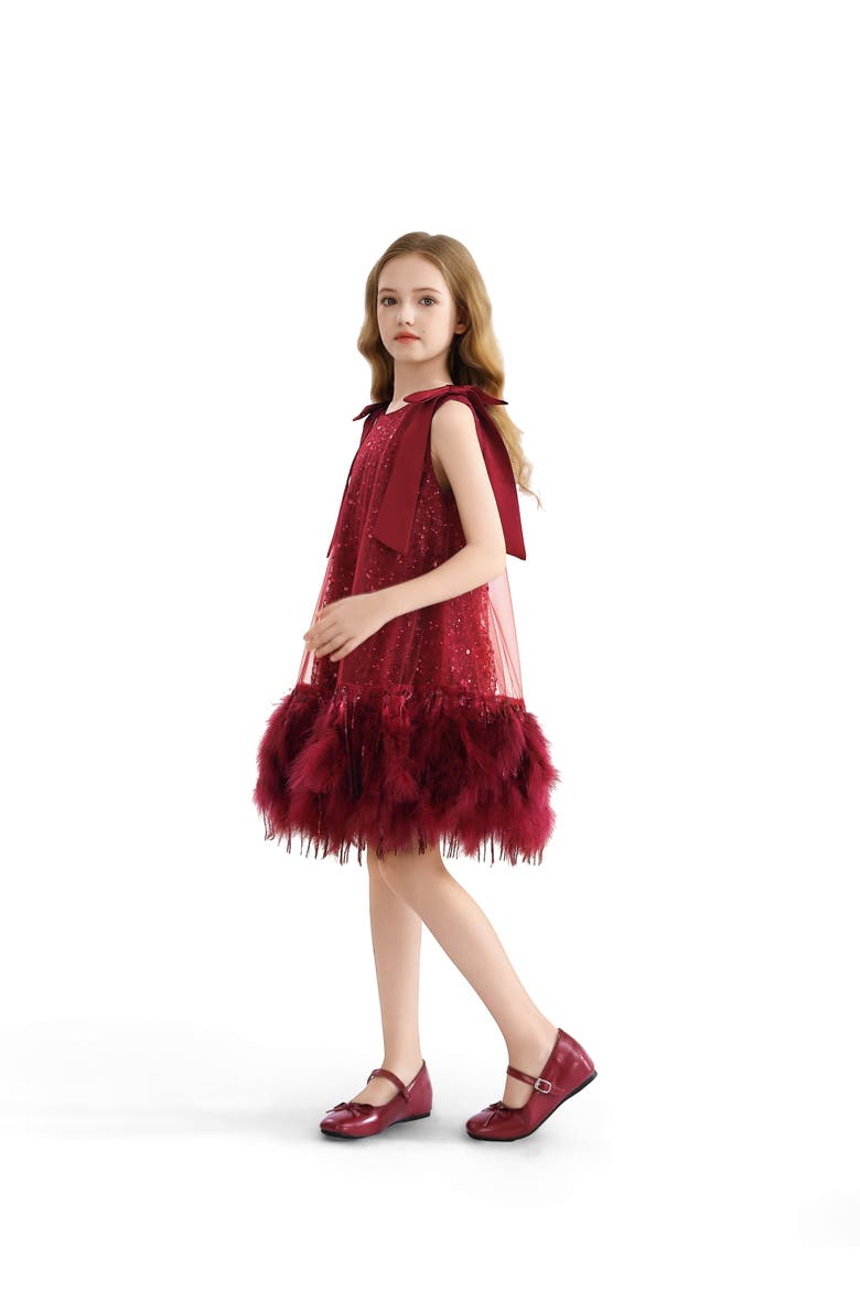 Sequin Feather Dress, Alternate, color, Red