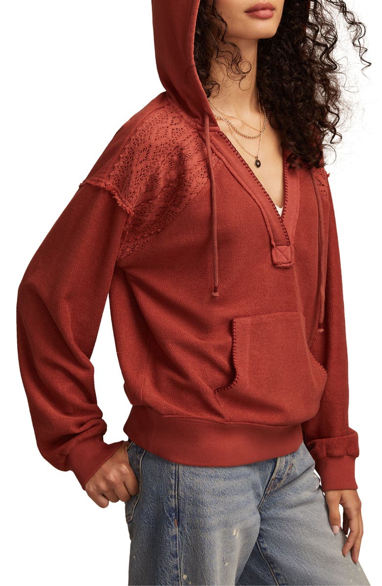 Lucky Brand Lace Baja Cotton Hoodie, Alternate, color, Mahogany