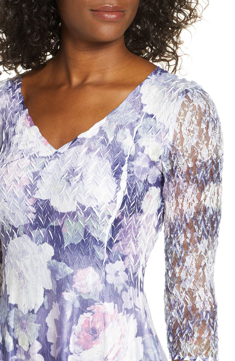 Komarov Lace Sleeve Charmeuse Midi Dress, Alternate, color, 