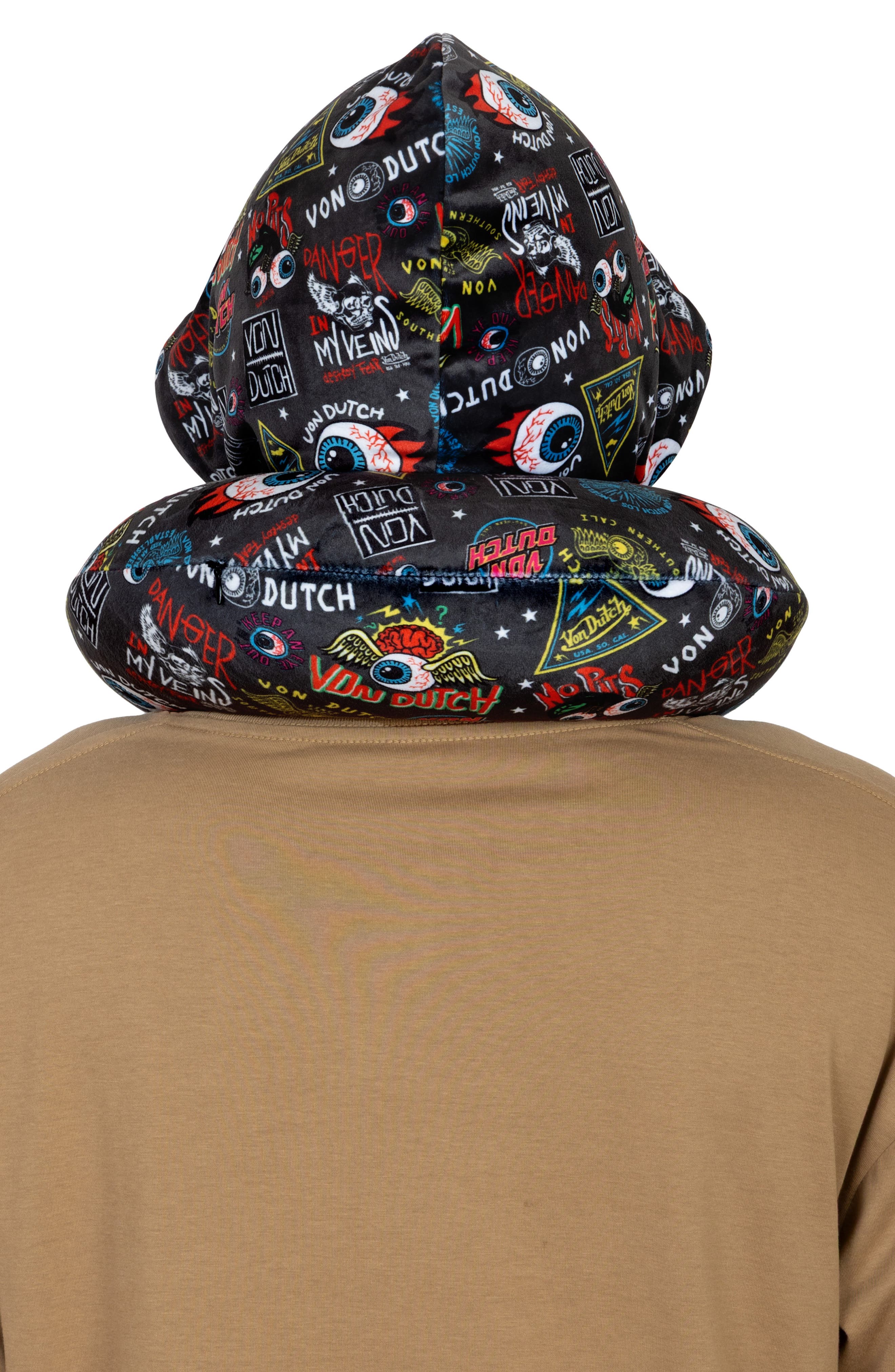 Von Dutch Jax Hooded Memory Foam Travel Neck Pillow, Alternate, color, Black