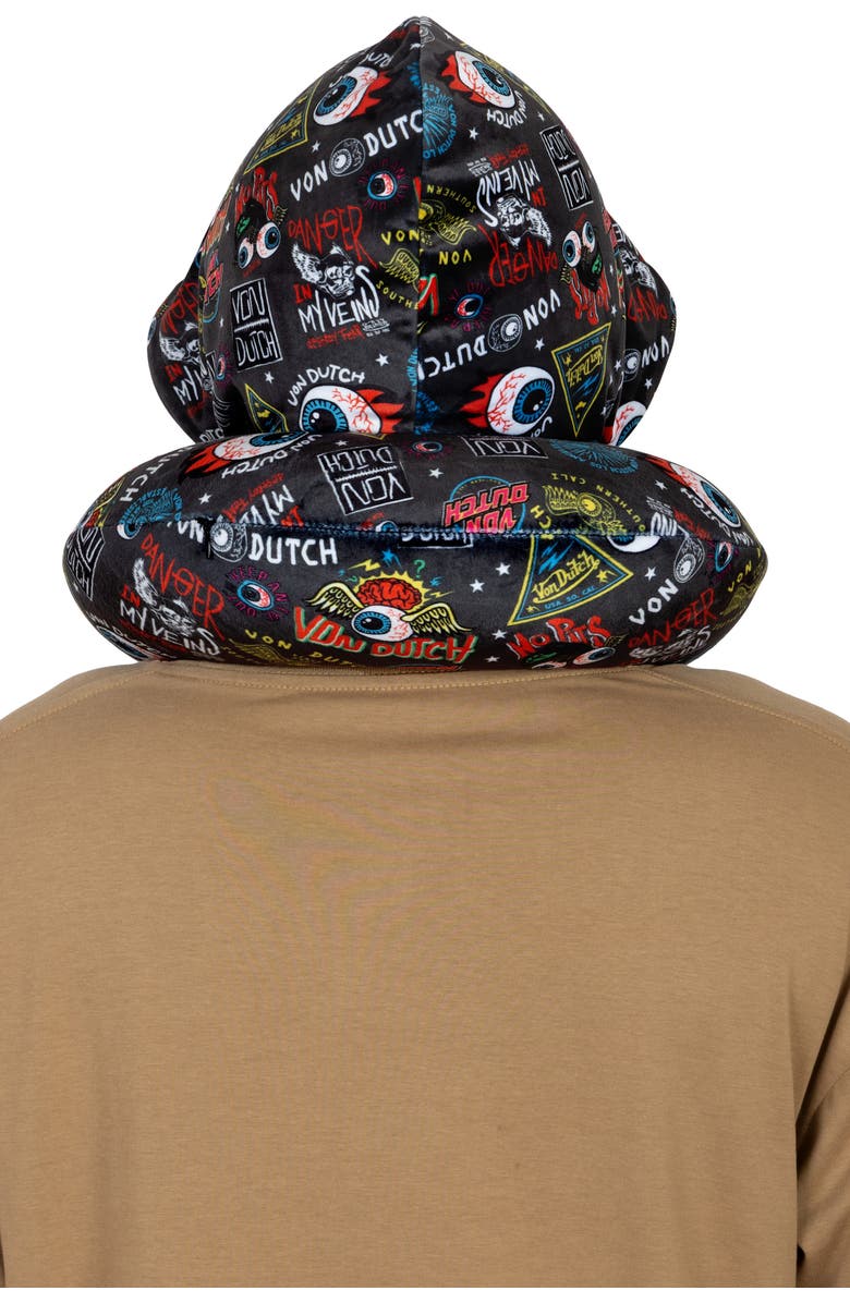 Von Dutch Jax Hooded Memory Foam Travel Neck Pillow, Alternate, color, Black