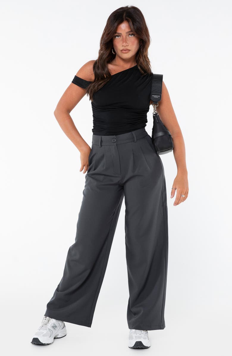 Princess Polly Archer Pleated High Waist Straight Leg Pants, Alternate, color, Slate