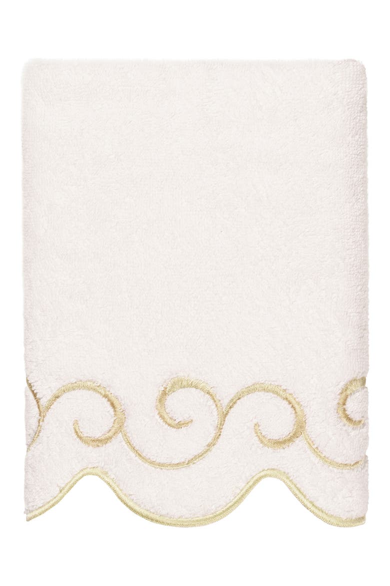 Simplicity Scalloped Scroll 3-Piece Turkish Cotton Towel Set, Alternate, color, WHITE/ BEIGE